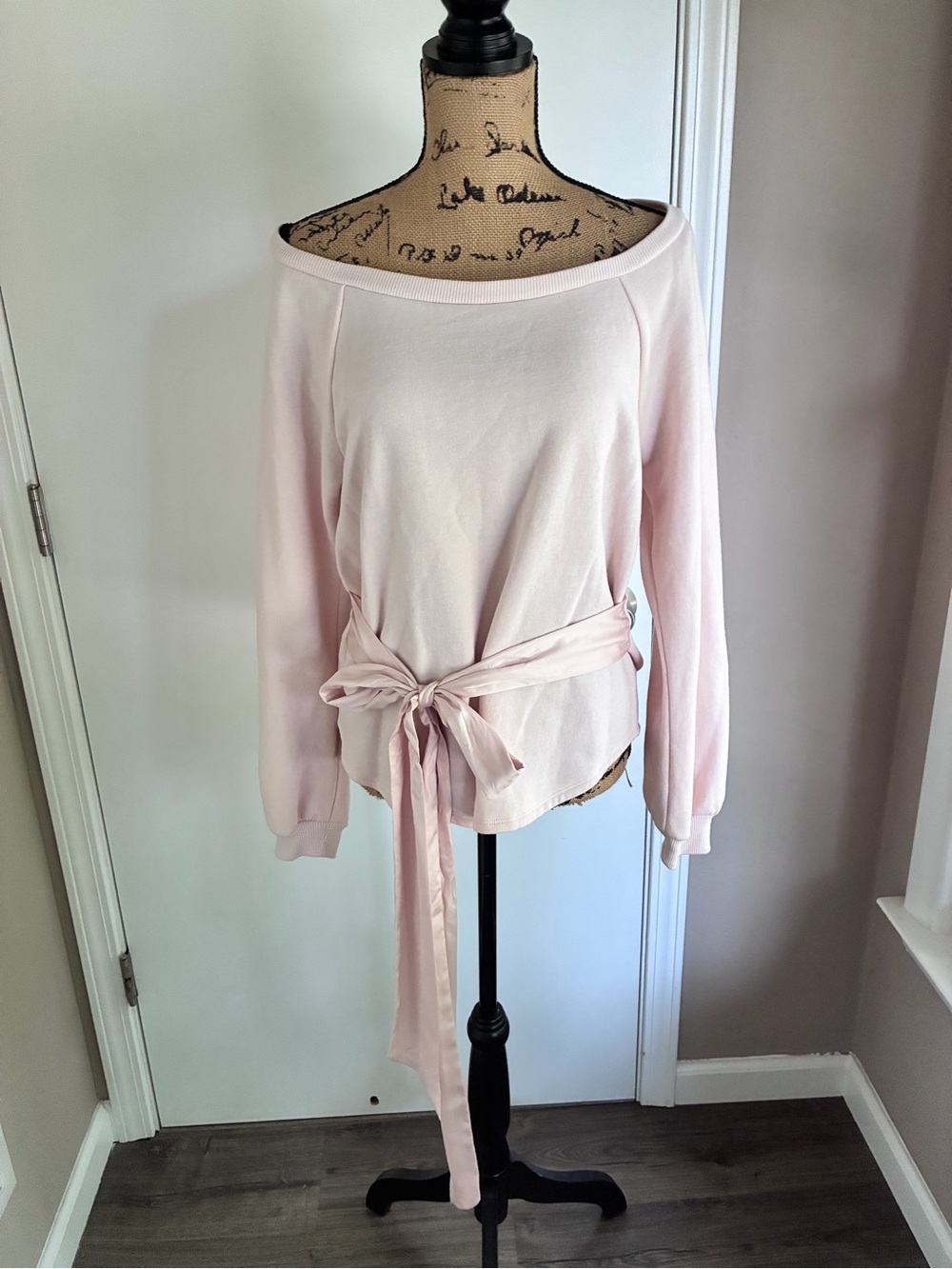 Victoria's Secret Pale Pink Off-the-Shoulder Tie-Waist Sweater